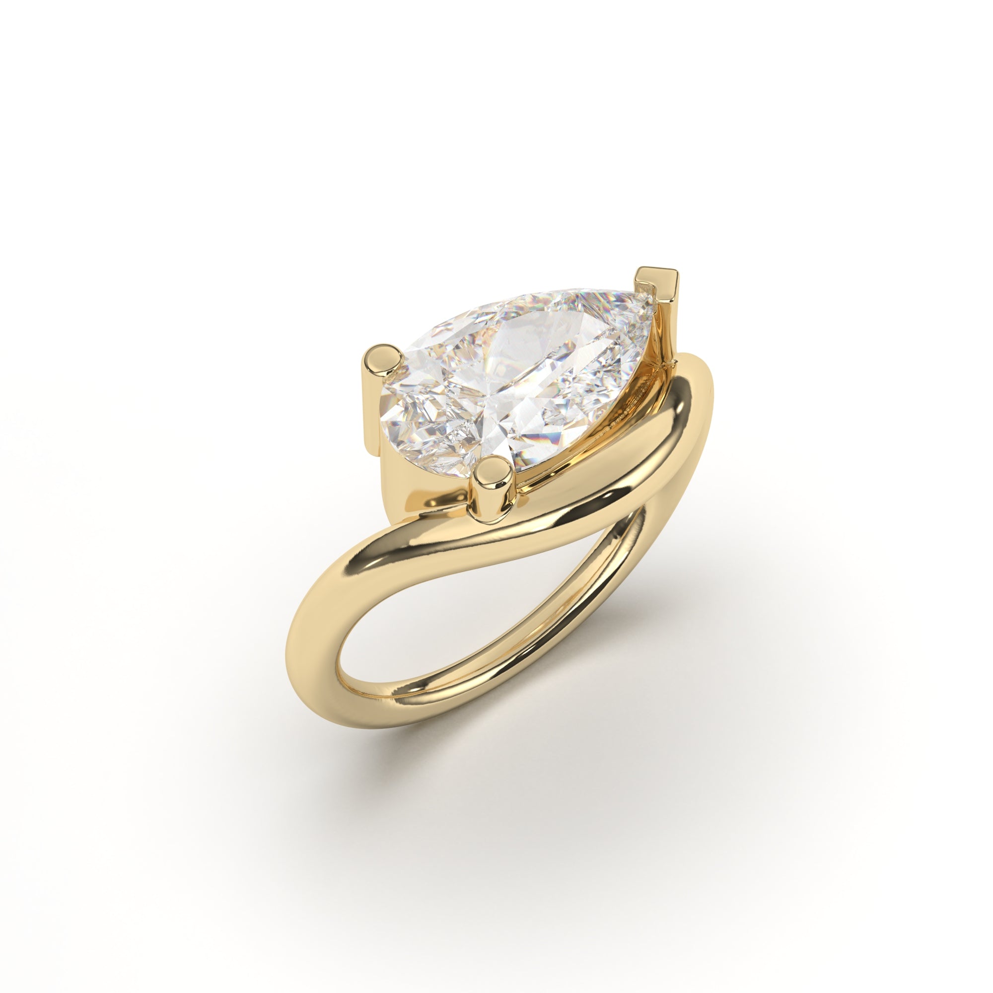Verlobungsring aus Gelbgold mit tropfenförmigem Labordiamanten – modernes Design von Maison Gabriel. Maßanfertigung Gabriel Kuhnle