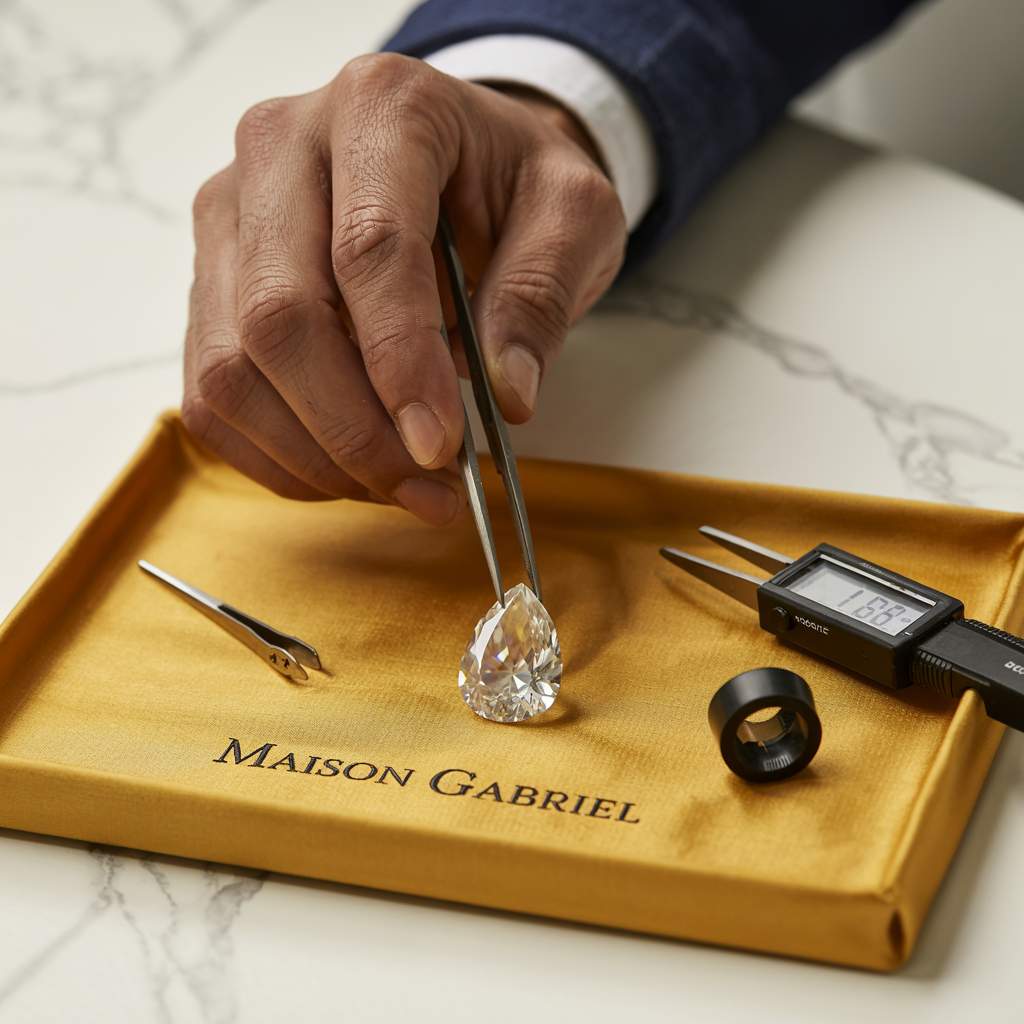 Auswahl und Vermessung eines Labordiamanten – Handarbeit und Präzision bei Maison Gabriel