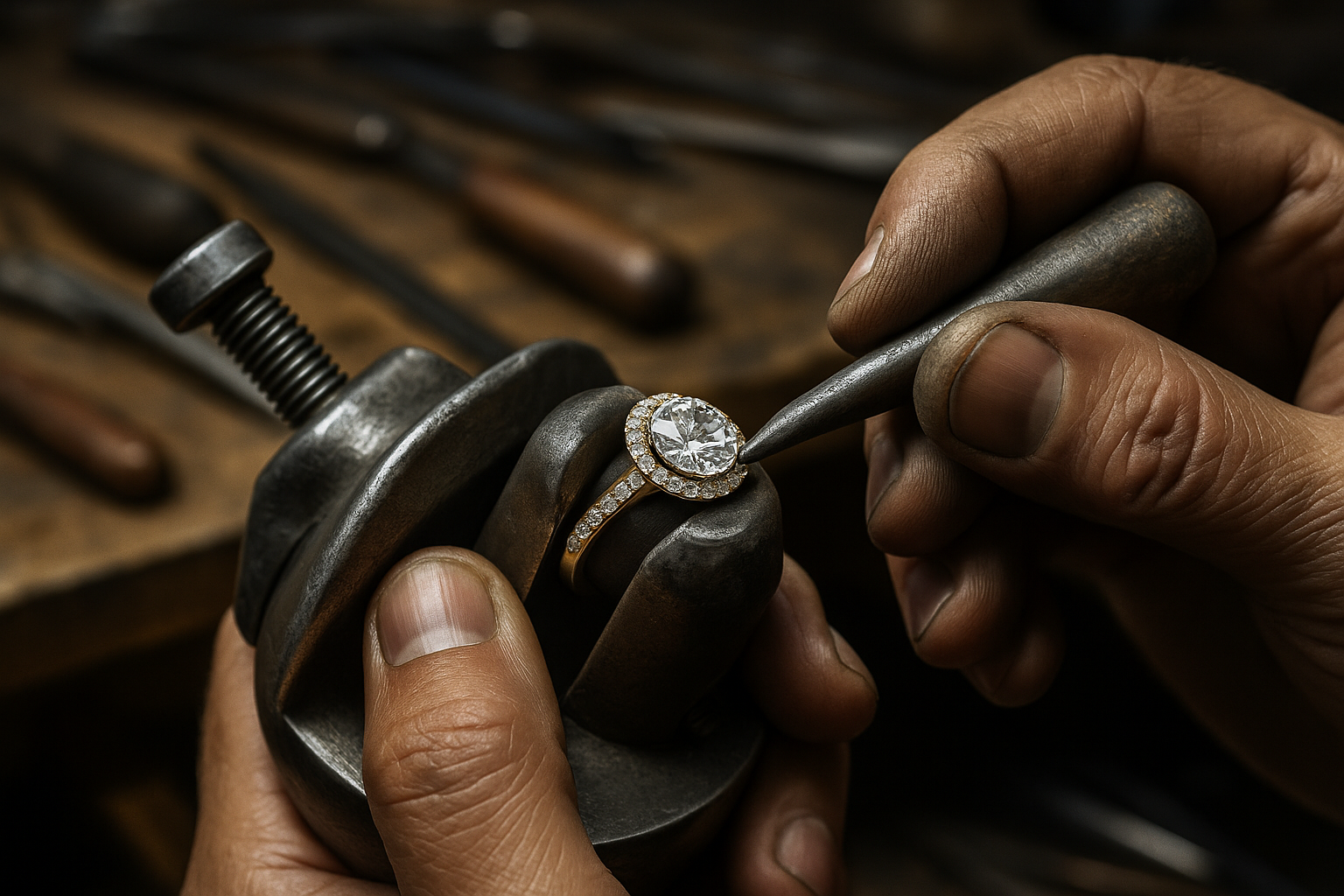 Handgefertigter Verlobungsring – Feinarbeit bei der Fassung eines Labordiamanten. Bei Maison Gabriel - Juwelier